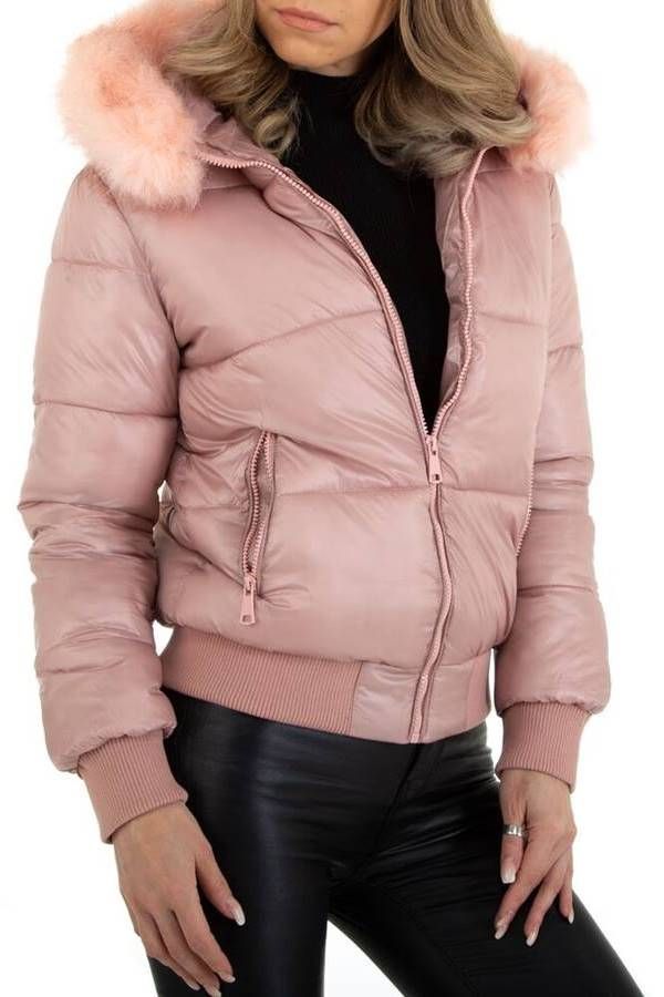 jacket padding hood fur pink.