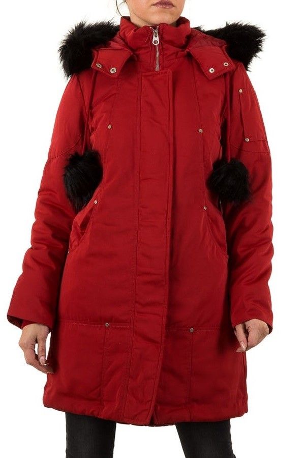 Jacket Parka Long Padded Fur Hood Red FSWS9391