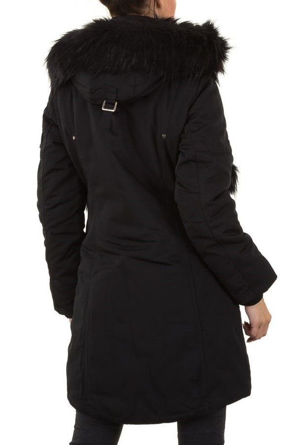 Jacket Parka Long Padded Fur Hood Black FSWS9391