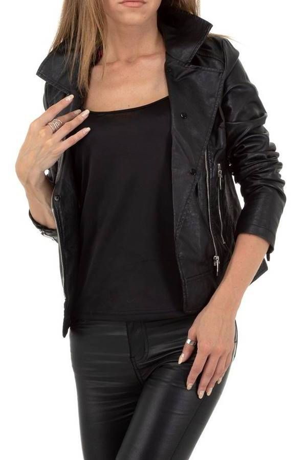 jacket leatherette pink fur black.