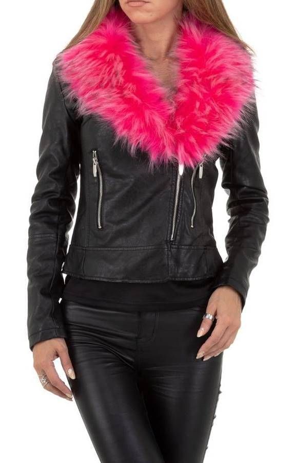 Jacket Leatherette Pink Fur Black FSW57021