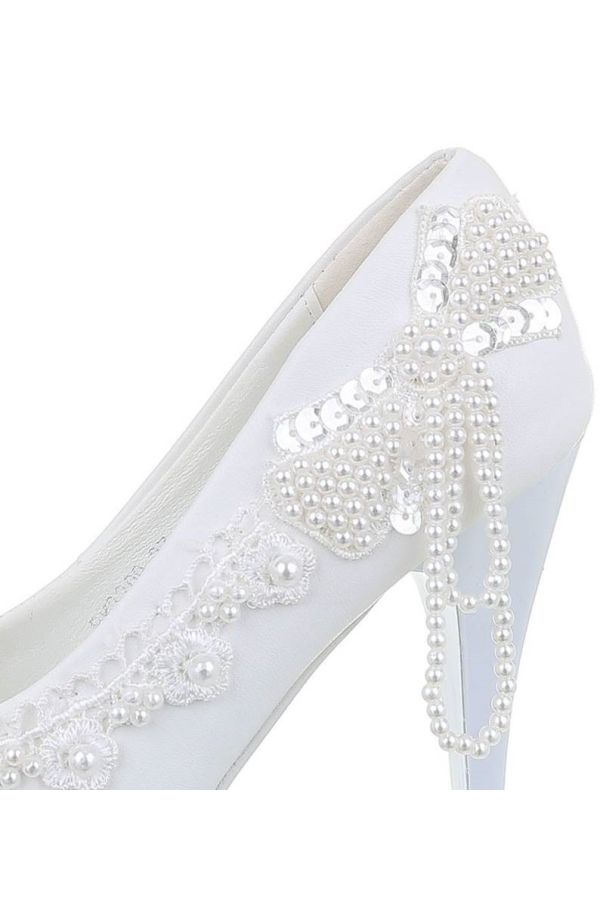 pumps bridal lace pearls tinsel white.