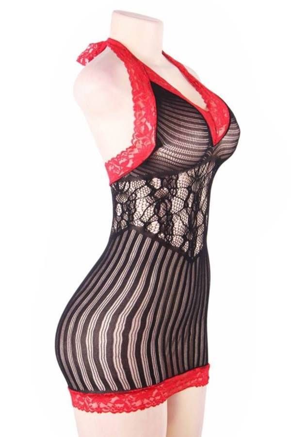 night dress knitted lace black red.
