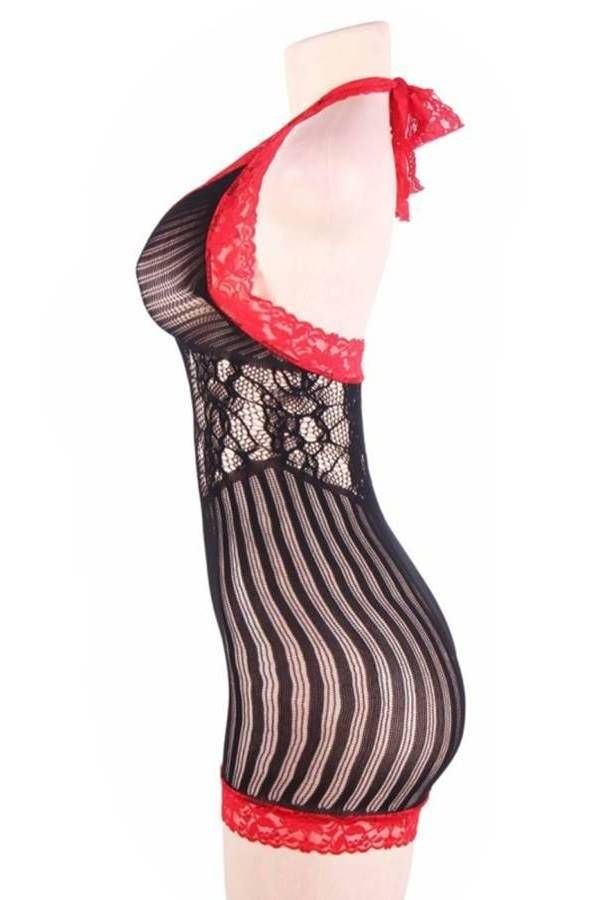 night dress knitted lace black red.