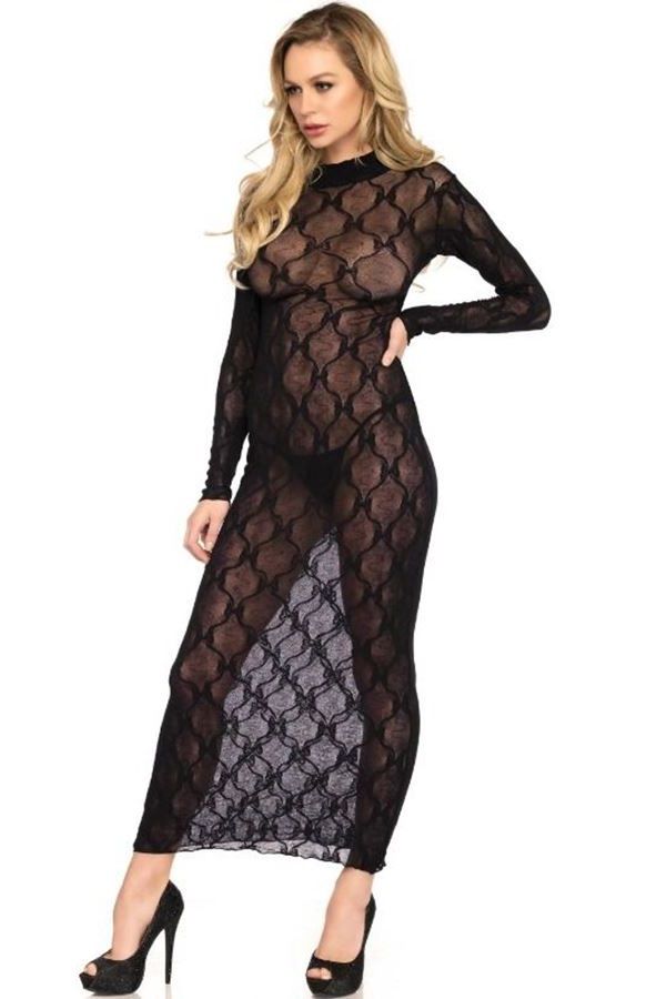 Νυχτικό Φόρεμα Μακρύ Δαντέλα Μαύρο DRED215345