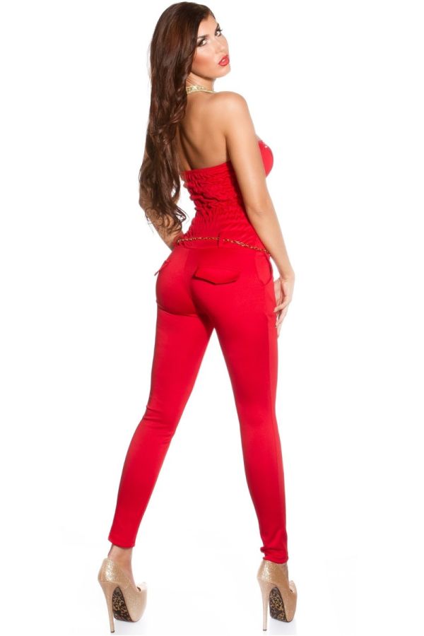 JUMPSUIT FORMAL STRAPLESS SEQUINS RED ISDK65641