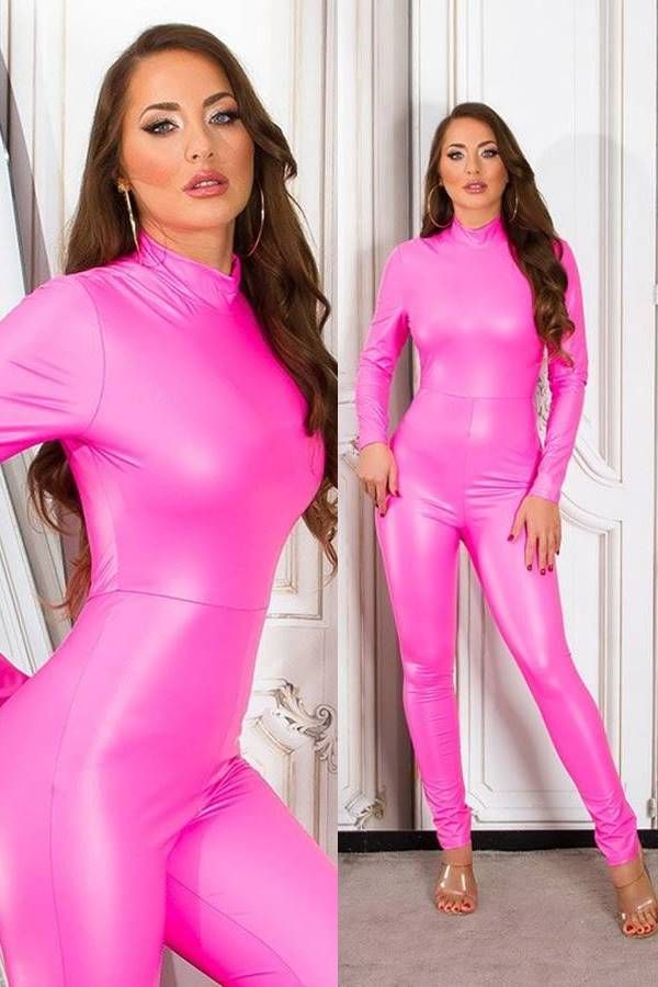 Jumpsuit Leatherette Sexy Pink ISDV205012