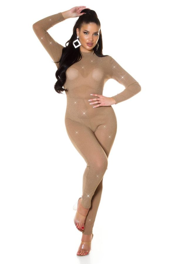 jumpsuit sexy transparency glitter cappuccino.