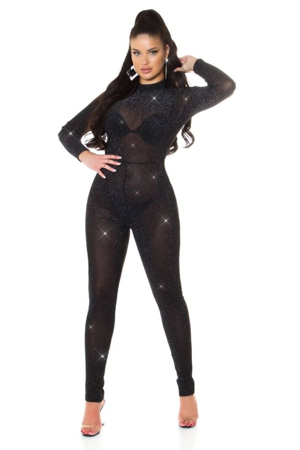 jumpsuit sexy transparency glitter black.