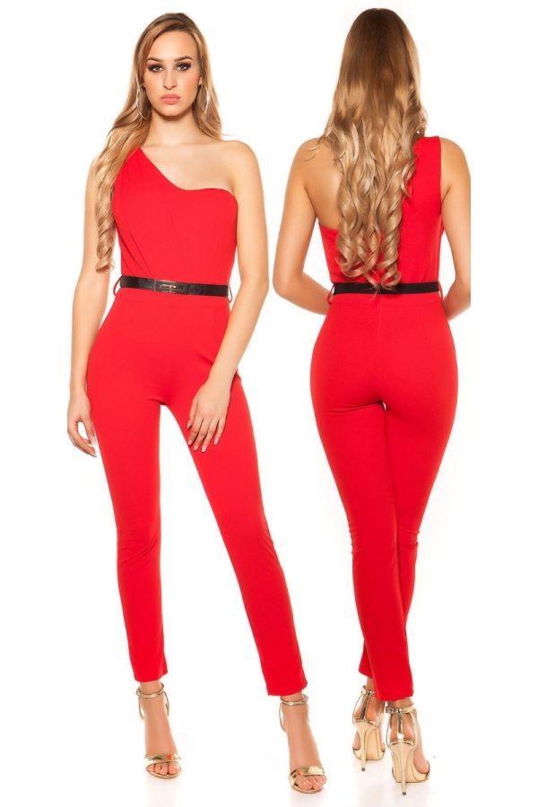 JUMPSUIT ASYMMETRIC ONE SHOULDER RED ISDV184728