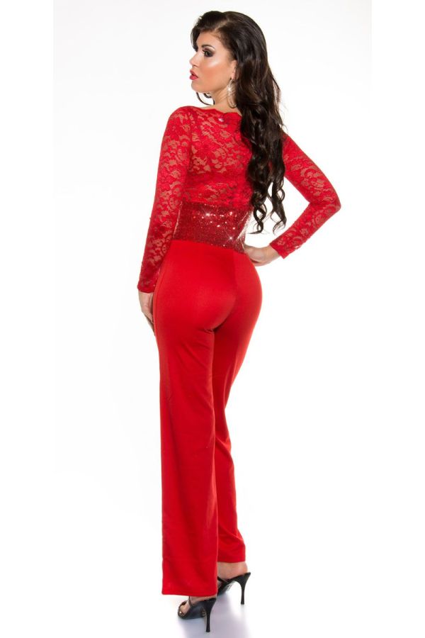 JUMPSUIT FORMAL LACE SEQUINS RED ISDJ184529
