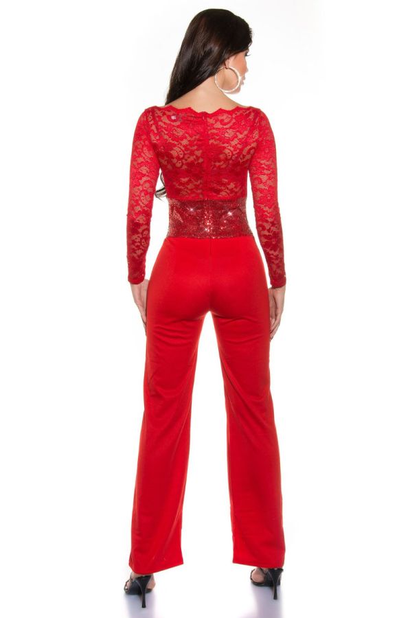 JUMPSUIT FORMAL LACE SEQUINS RED ISDJ184529