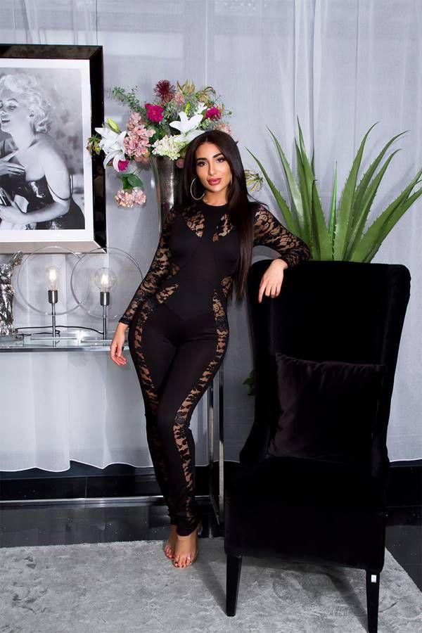 ολόσωμη φόρμα σέξι fashionista δαντέλα μαύρη.