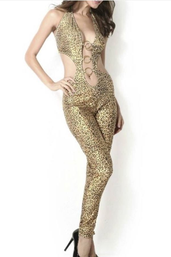 FULL BODY TROUSERS SEXY CUT OUTS RINGS LEOPARD DRED207860