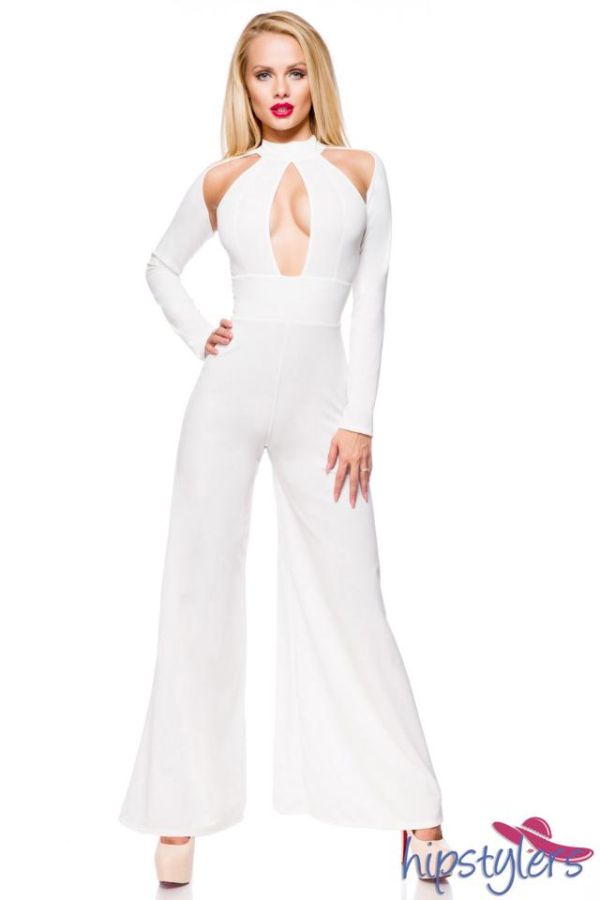 jumpsuit formal sexy wide legs cutouts white.