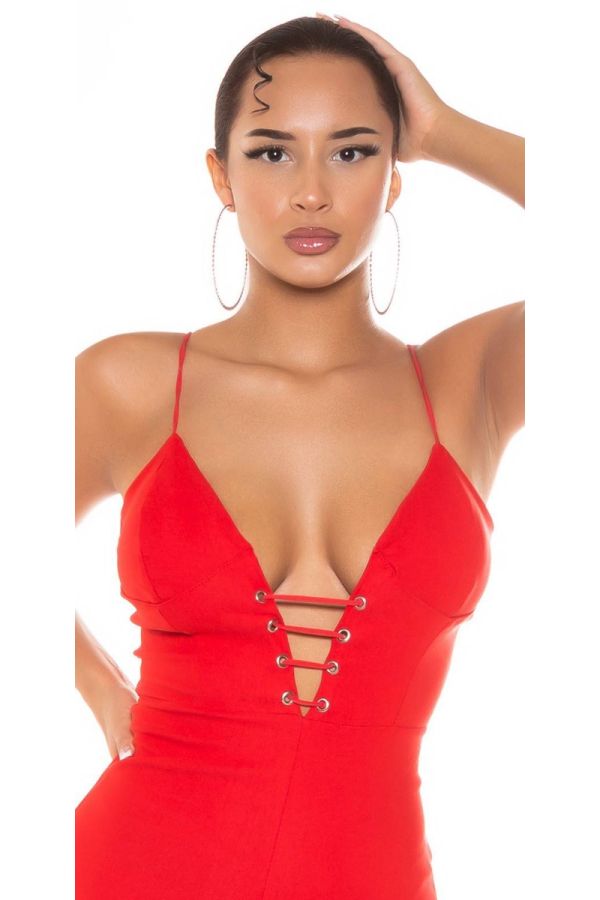 jumpsuit sexy decollete sleeveless red.