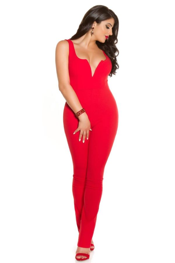 jumpsuit evening sexy decollete red.