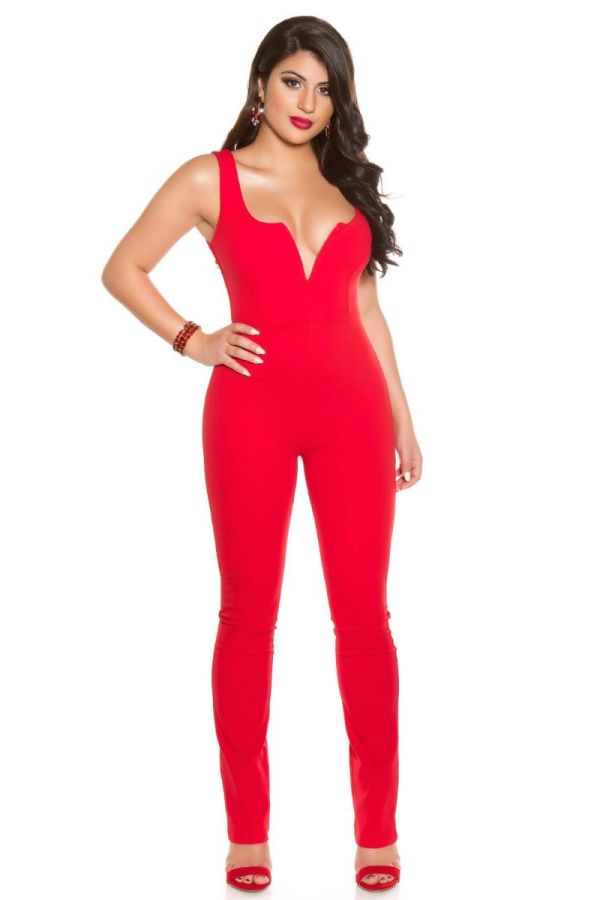 jumpsuit evening sexy decollete red.