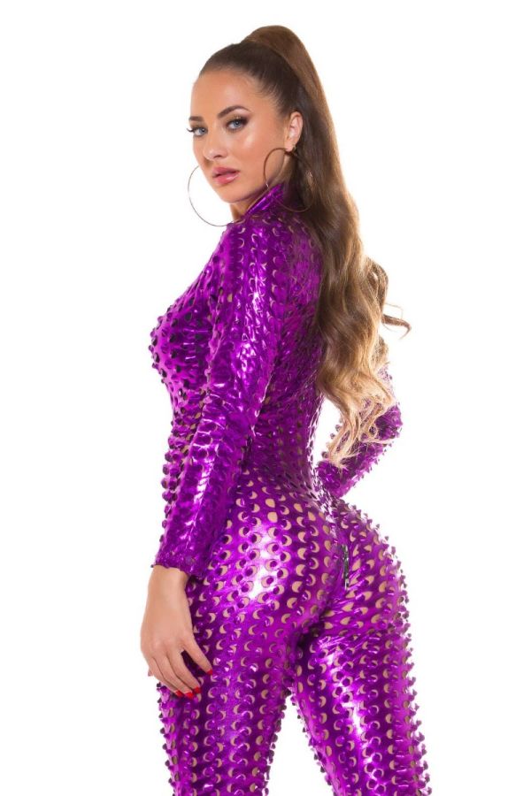 jumpsuit sexy perforated zipper lilac.