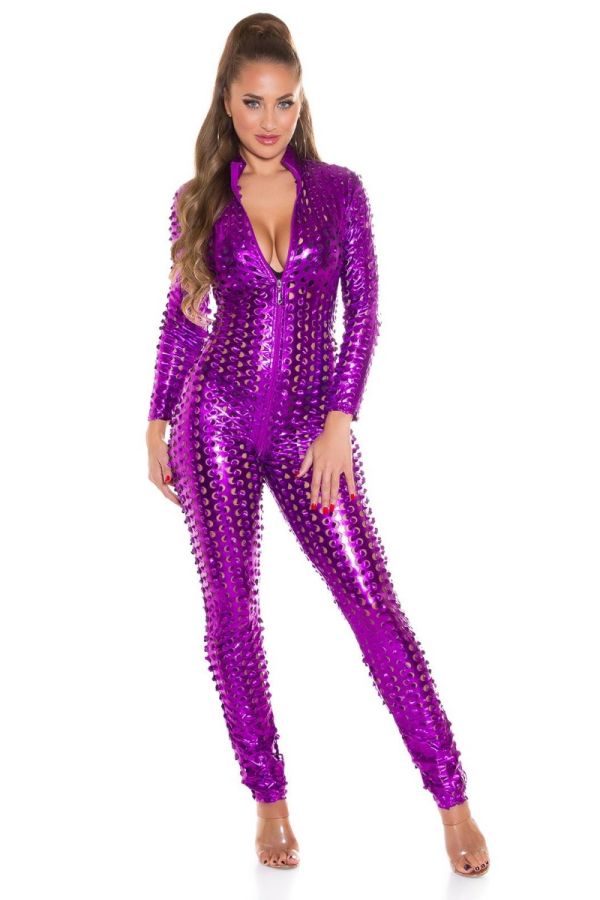 jumpsuit sexy perforated zipper lilac.