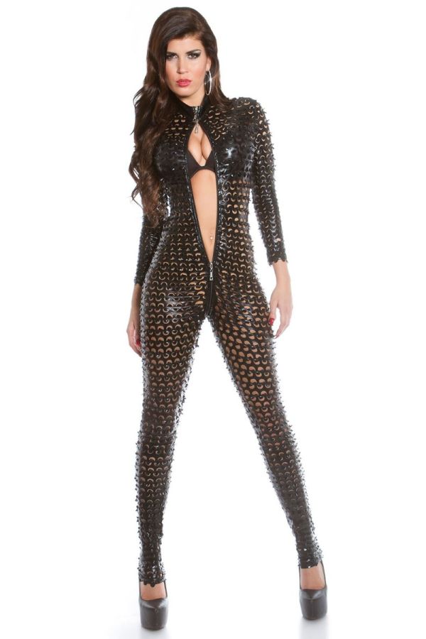 jumpsuit sexy perforated zipper black.