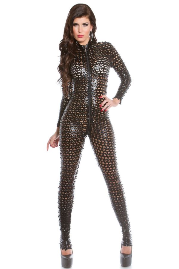 jumpsuit sexy perforated zipper black.