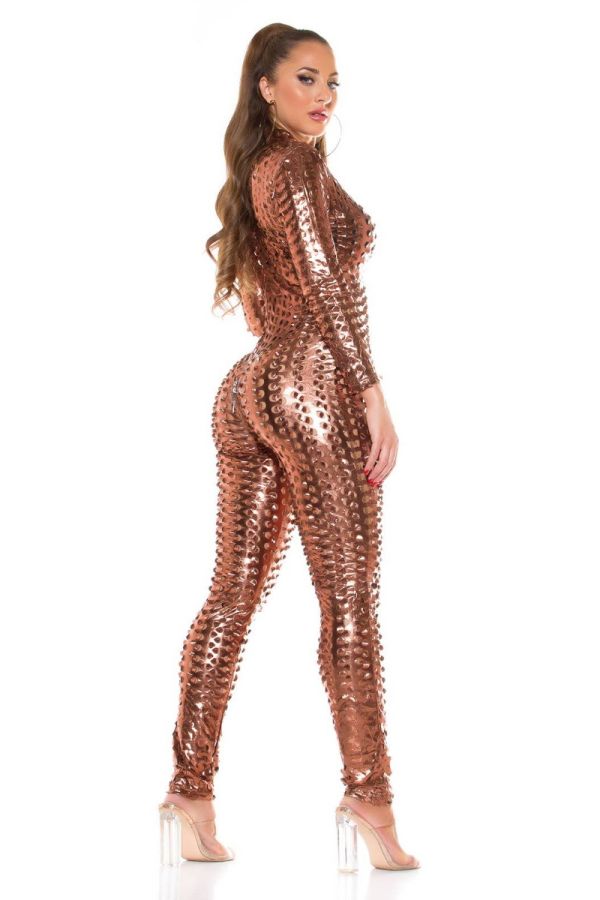 jumpsuit sexy perforated zipper bronze.