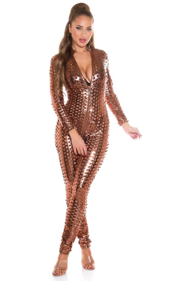 Jumpsuit Sexy Perforated Zipper Bronze ISDV18262