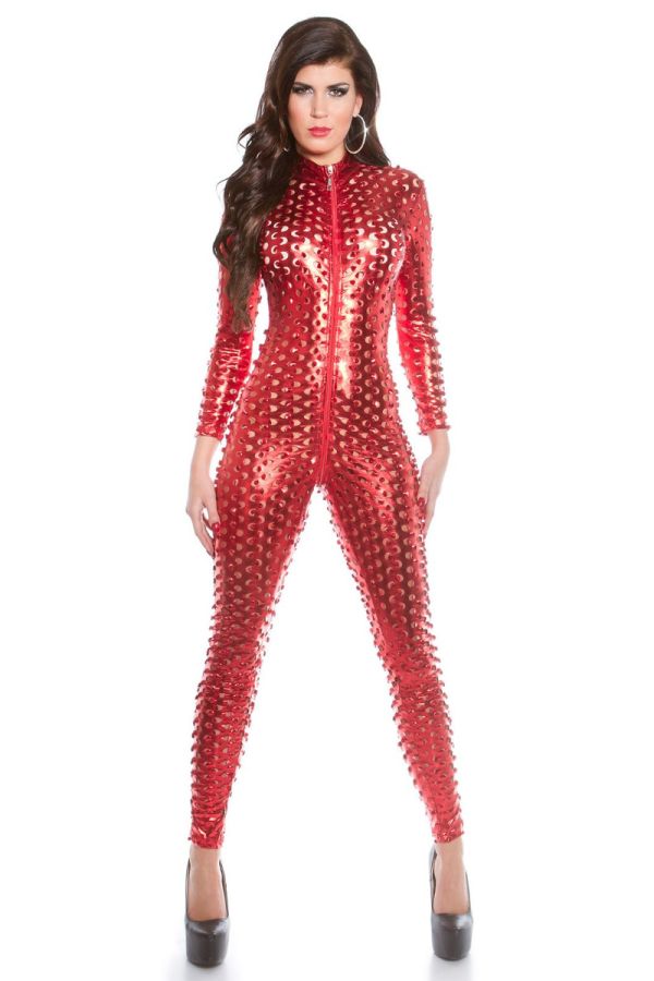 jumpsuit sexy perforated zipper red.