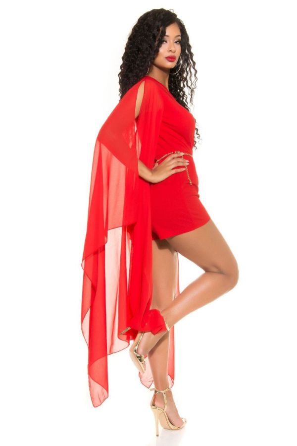 Jumpsuit Shorts Evening Chiffon Sleeves Red