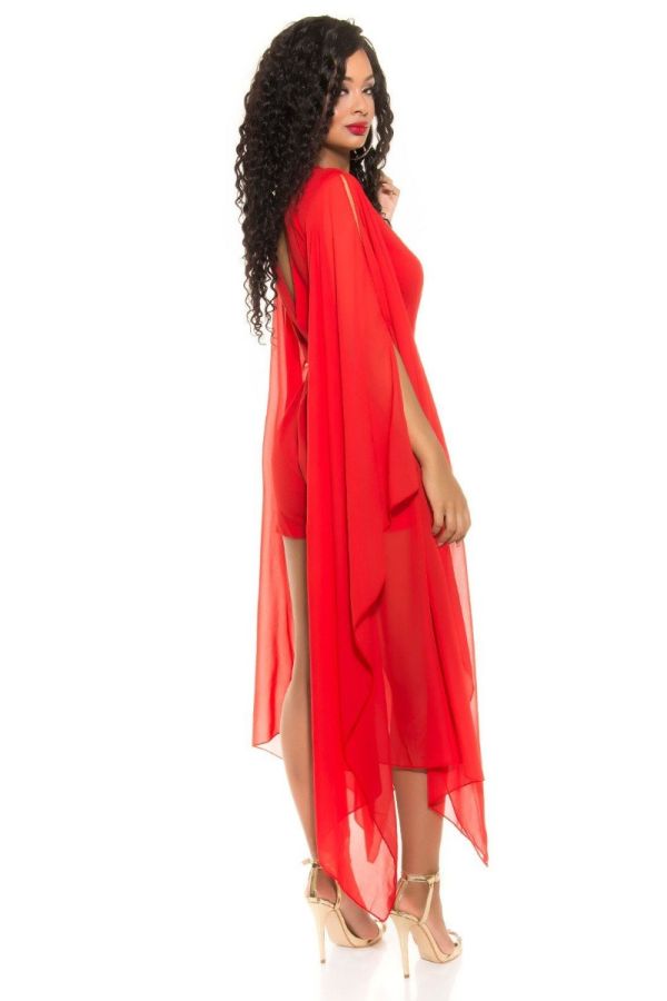 Jumpsuit Shorts Evening Chiffon Sleeves Red
