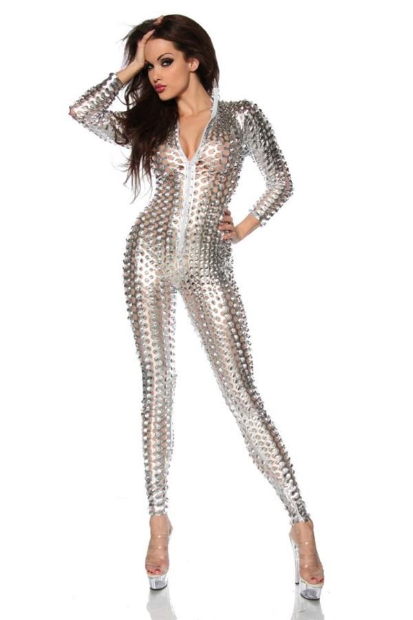 Jumpsuit Perforated Stars Silver