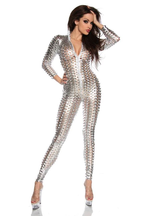 Jumpsuit Perforated Stars Silver