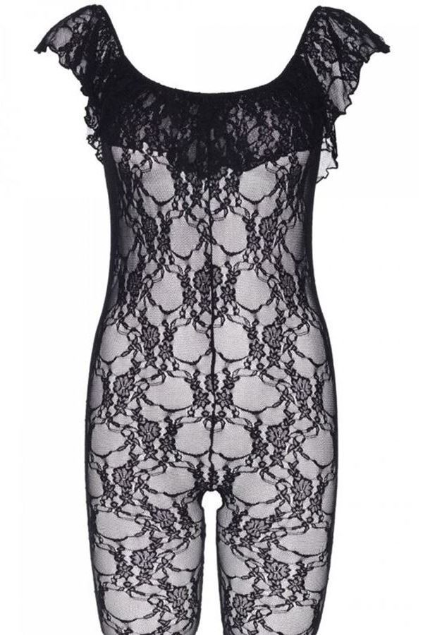 bodystocking sexy floral lace off shoulder black.
