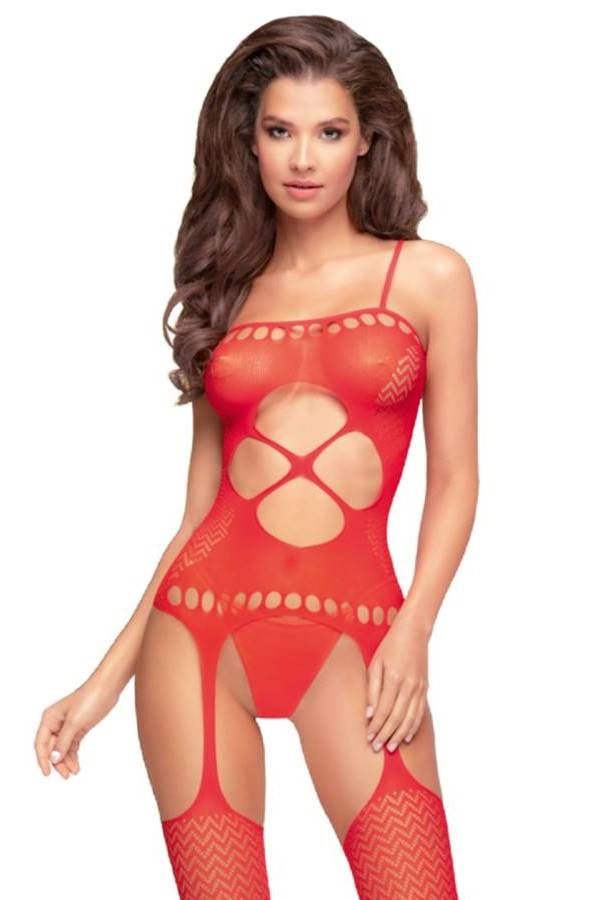 Bodystocking Net Open Back Red DRED227579
