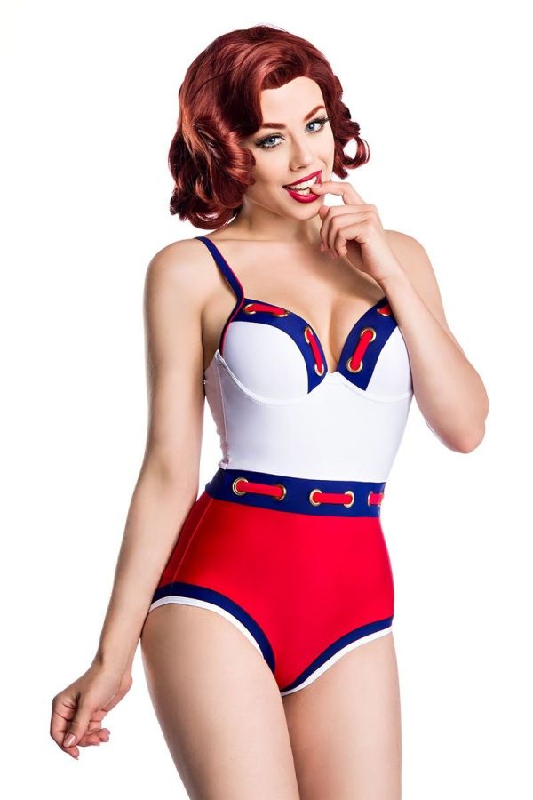 One Piece Swimsuit Navy Look White Red Blue AT1650040