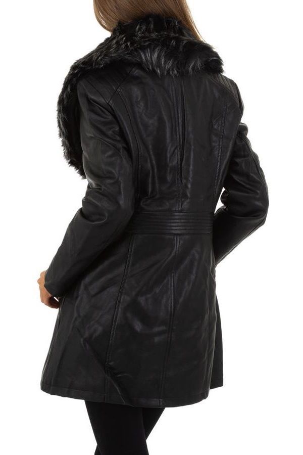 παλτό επένδυση κουκούλα γούνα δερματίνη μαύρο.