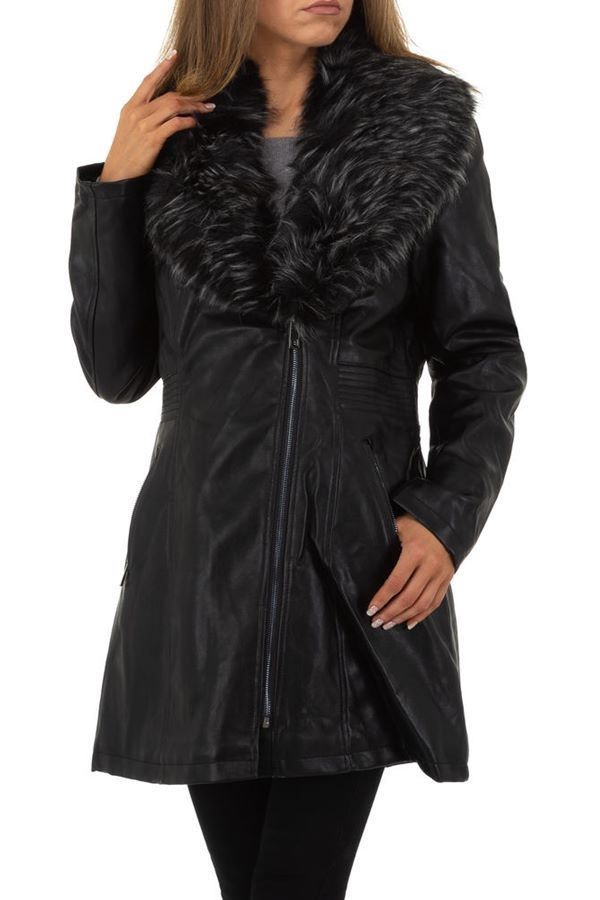 παλτό επένδυση κουκούλα γούνα δερματίνη μαύρο.