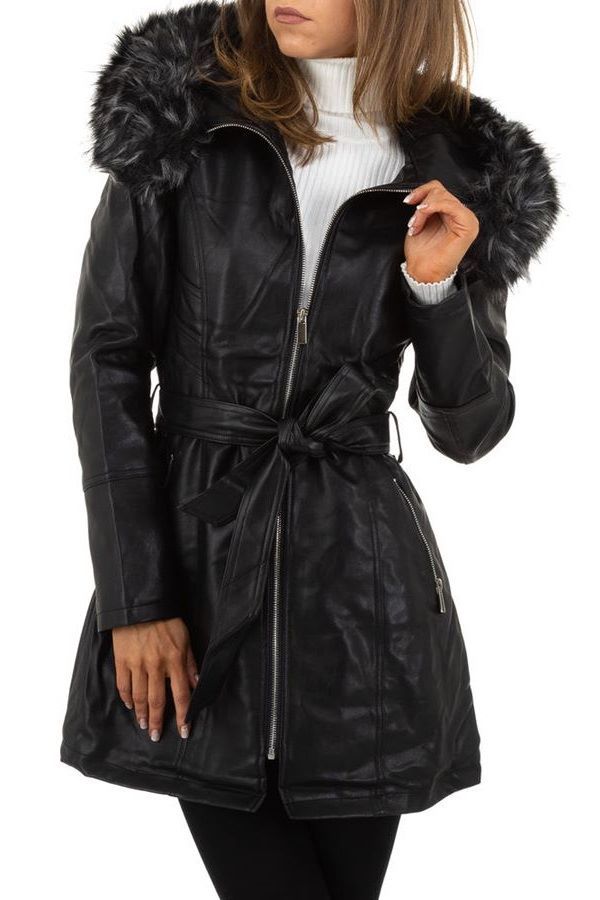 παλτό επένδυση κουκούλα γκρι γούνα γιακά δερματίνη μαύρο.