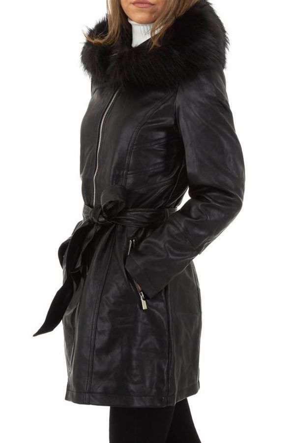 παλτό επένδυση κουκούλα γούνα γιακά δερματίνη μαύρο.