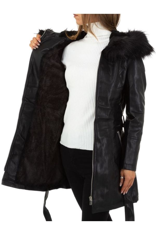 παλτό επένδυση κουκούλα γούνα γιακά δερματίνη μαύρο.