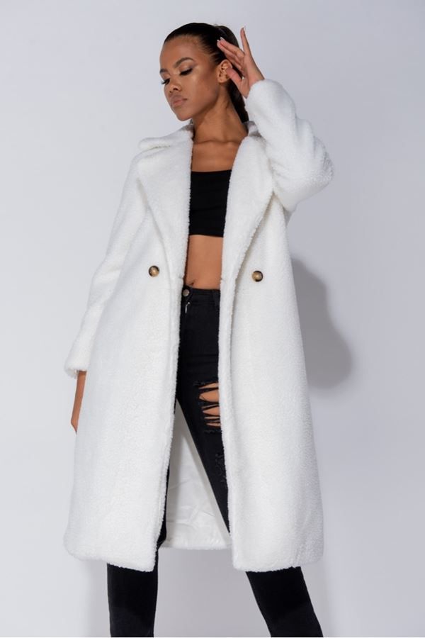 παλτό γούνινο μακρύ off white.