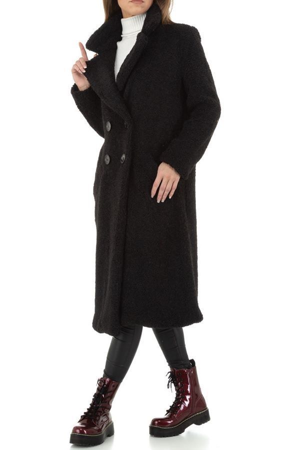 coat fur long black.