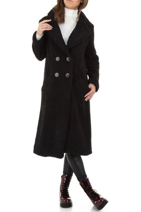 coat fur long black.