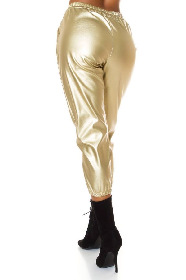 trouser leatherette elasticated waistband jogger gold.