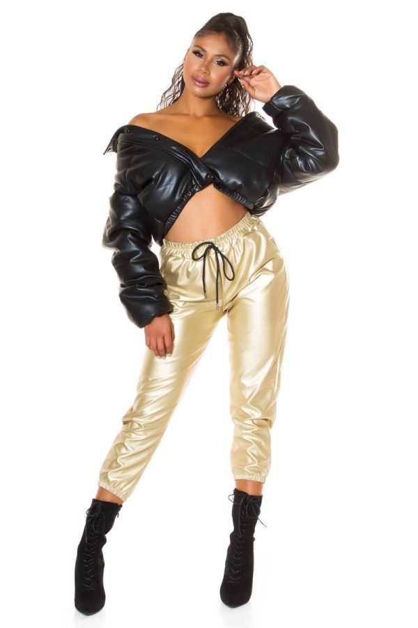 Trouser Leatherette Jogger Elasticated Waistband Gold ISDH75327