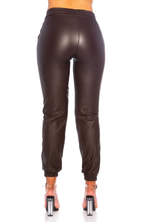pants jogger style elastic waistband leatherette brown.