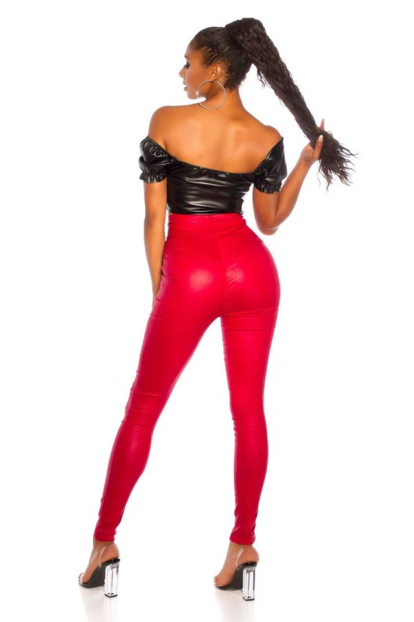 PANTS HIGH WAIST BUTTONS SHINY RED ISDH96057
