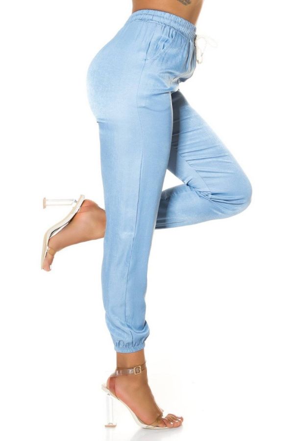 pants jean jogger elastic waist band light blue.