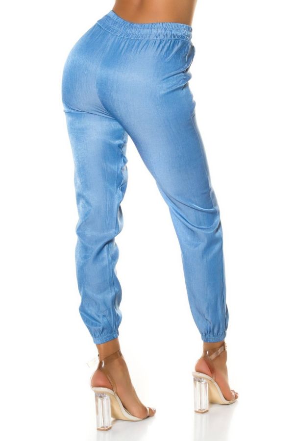 pants jean jogger elastic waist band middle blue.